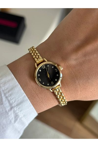 RoseandRoses Gleam Thin Cord Minimal Women Wrist Watch Gold (Black Dial)