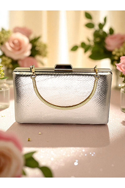 Biçanta Rosegold Color Snake Pattern Shiny Leather Women Evening Dress Bag Wedding Engagement Graduation