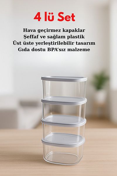ZenGlow Set of 4 Storage Containers - Bpa Free, Clear Mica Crystal Plastic Kitchen Pantry Container with Locking Lids