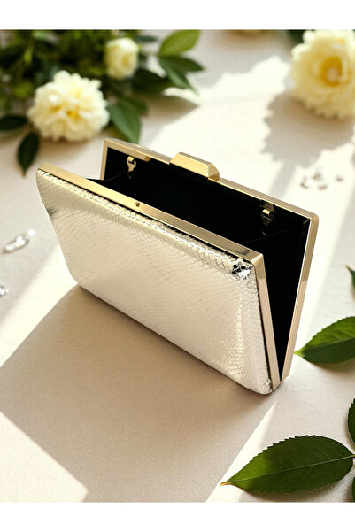 Biçanta Gold Gold Dore Color Snake Pattern Shiny Leather Women's Evening Dress Bag Wedding Engagement Graduation