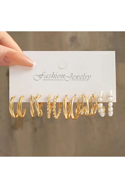 Monarque Bohemian Big Hoop Earrings Set 6 Pieces , Heart Shaped Earrings , Summer Casual Jewelry for Women