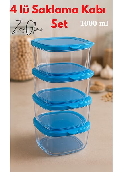 ZenGlow Set of 4 Storage Containers - Bpa Free, Clear Mica Crystal Plastic Kitchen Pantry Container with Locking Lids