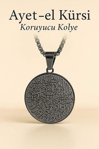 Mevlana Gümüş Verse-Hand Kursi Protector Necklace – Stainless Steel Black - Silver