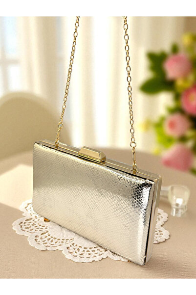 Biçanta Gold Gold Dore Color Snake Pattern Shiny Leather Women's Evening Dress Bag Wedding Engagement Graduation