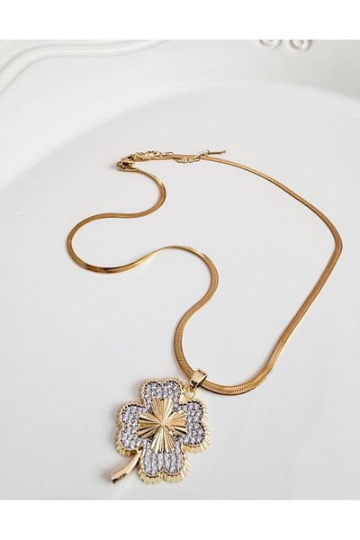 DEVİ fashion Steel Clover Necklace 40 cm