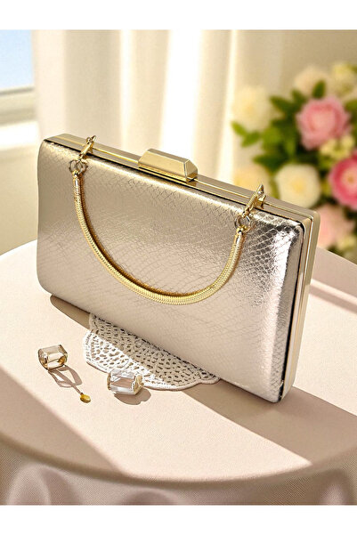 Biçanta Rosegold Color Snake Pattern Shiny Leather Women Evening Dress Bag Wedding Engagement Graduation