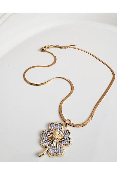 DEVİ fashion Steel Clover Necklace 40 cm