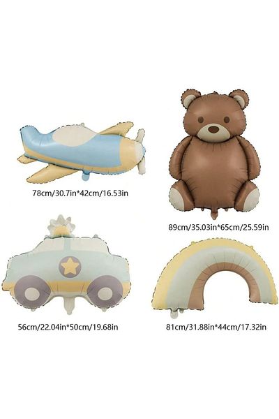 DÜVENCİ TİCARET Mat Bear Rainbow Cute Airplane Car Foil Balloons Happy Birthday Party Decoration