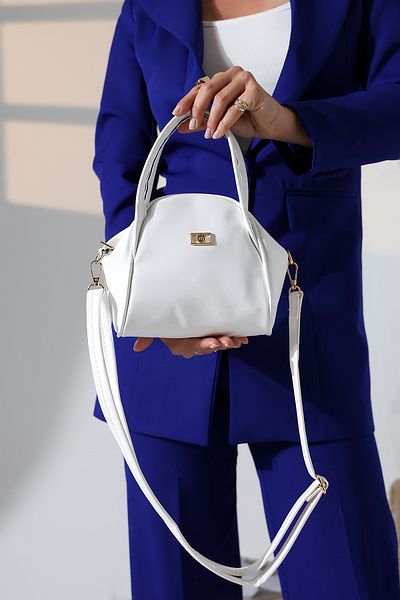 Encool White Small Size Women's Gold Buckle Zipper and Snap Detail Cross Strap Shoulder and Hand Bag Stylish