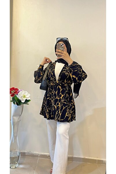 DİLEKBUTİK Κιμονό με μπλε ναυτικό χρυσό σχέδιο