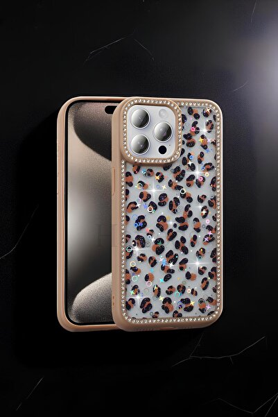Hatreds Apple iPhone 15 Pro Max Kılıf Taşlı ve Simli Tasarım Azra Kapak