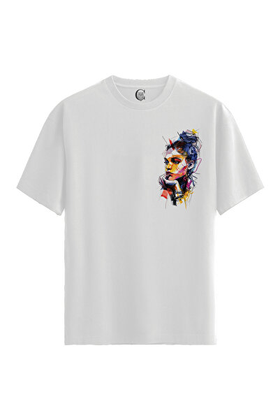 Color Luxe Women/Unisex White 100% Cotton Relaxed Fit Crew Neck Horizon Custo...