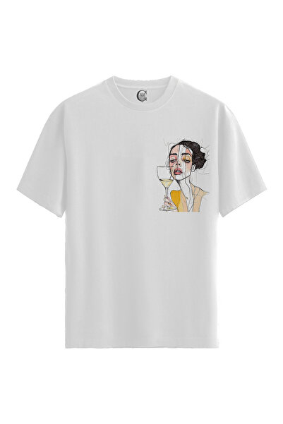 Color Luxe Women/Unisex White 100% Cotton Relaxed Fit Crew Neck Bitter Sip Cu...