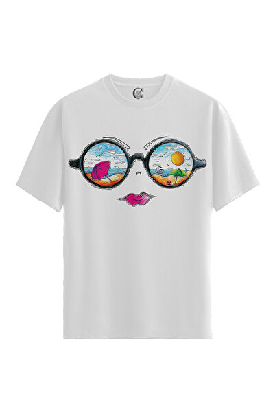 Color Luxe Women'S/Unisex White 100% Cotton Relaxed Fit Crew Neck Fade Custom...