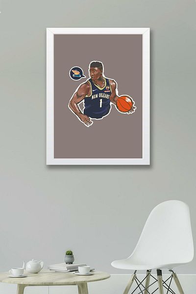 Saturn Zion Williamson Framed Painting - Basketball Nba Poster Painting
