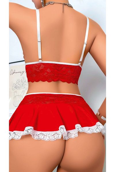 Bluewhs Women's Lace Tulle Strap Transparent Nightdress Chest Low-Cut Stylish Red Lace Nightdress