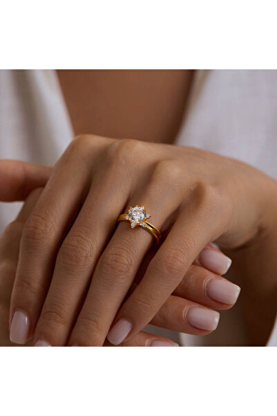 Sembol Gold 14 Ayar Lotus Tektaş Altın Yüzük Ajda Modeli