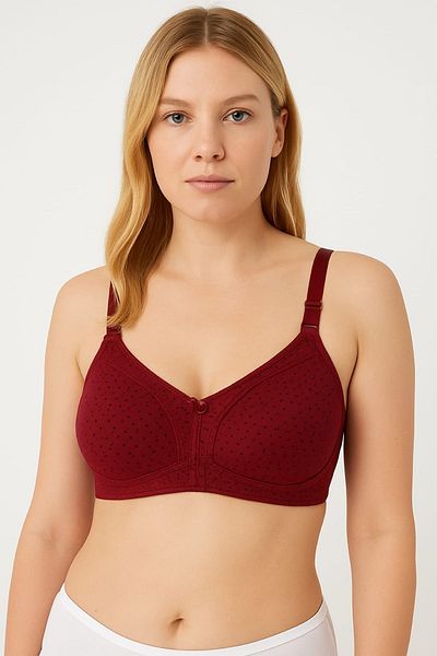 enmodaiçgiyim Sutien de susținere fără cusături din bumbac cu buline burgundy |   Design confortabil și de susținere