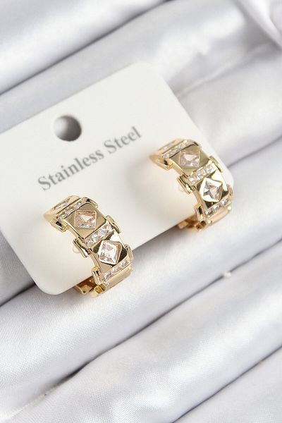 Avantaj Kapıda ®   316L Steel Zircon Stone Hoop Model Gold Color Women's Earrings