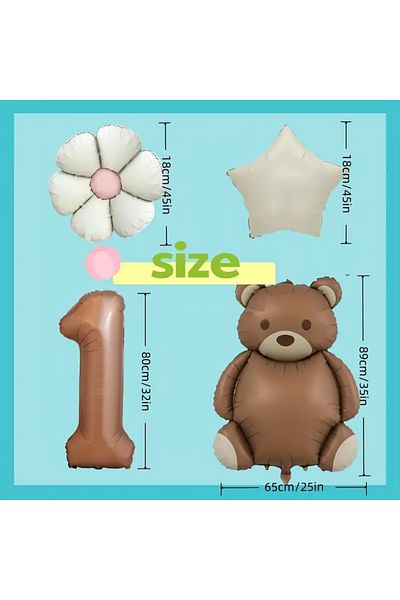 DÜVENCİ TİCARET 6Pcs Brown Bear Birthday Age Balloon Set