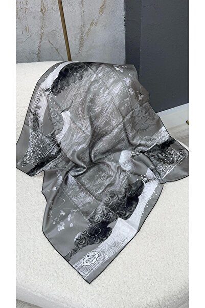 ipekevi Kyoto Bahçesi Tivil İpek Eşarp Füme