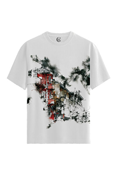 Color Luxe Women/Unisex White 100% Cotton Relaxed Fit Crew Neck Horizon Custo...