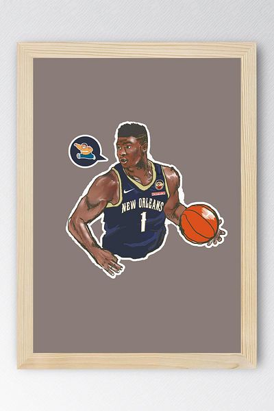 Saturn Zion Williamson Framed Painting - Basketball Nba Poster Painting