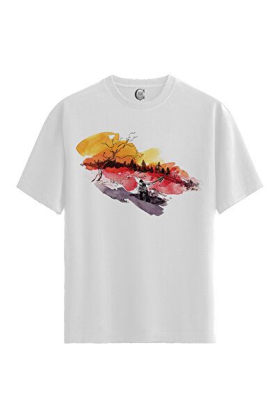 Color Luxe Women'S/Unisex White 100% Cotton Relaxed Fit Crew Neck Sunset Dig ...