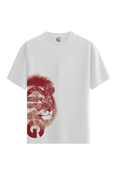 Color Luxe Men'S/Unisex White 100% Cotton Relaxed Fit Crew Neck Lion Fury Cus...