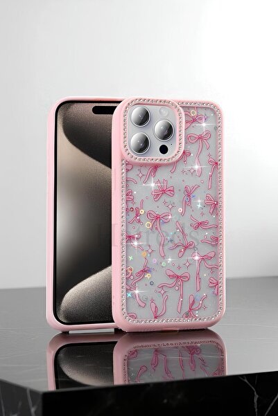 Hatreds Apple iPhone 15 Pro Max Kılıf Taşlı ve Simli Tasarım Azra Kapak