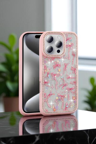 Hatreds Apple iPhone 16 Pro Max Kılıf Taşlı ve Simli Tasarım Azra Kapak