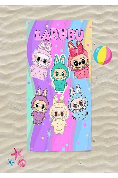 Erays Home Labubu Patterned Printed Beach Towel Children's Beach Towel Sea Towel