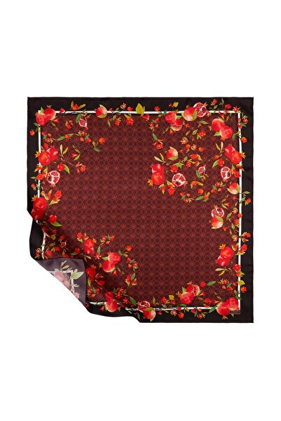 ipekevi Nar Çiçeği Monogram Tivil İpek Eşarp Mürdüm