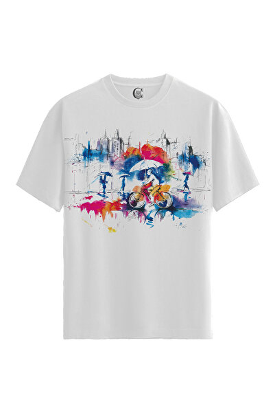 Color Luxe Women/Unisex White 100% Cotton Relaxed Fit Crew Neck Rainy Ride Cu...