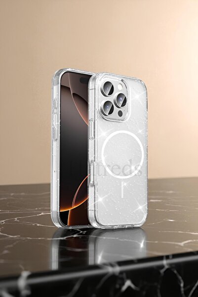 Hatreds Apple iPhone 16 Pro Max Kılıf M-safe Şarj Özellikli Parlayan Simli Sa...