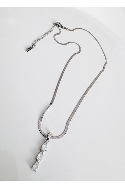 DEVİ fashion Steel Zircon Stone Necklace 40 cm