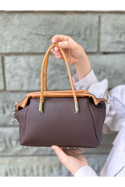 DEV 3 ADAM Nçs Brown Tan Soft Leather Textured Stylish and Useful Women's Hand & Shoulder Bag (24X17Cm)