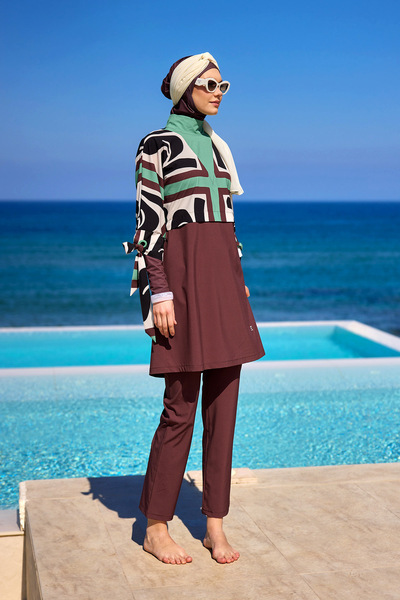 Marina Kahverengi Tam Kapalı Mayo – Halima Aden Özel Defile Tasarımı M2519