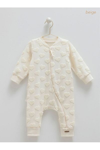 Caramell İncibaby 100% Cotton Premium Heart Detailed Zippered Baby Girl Jumpsuit