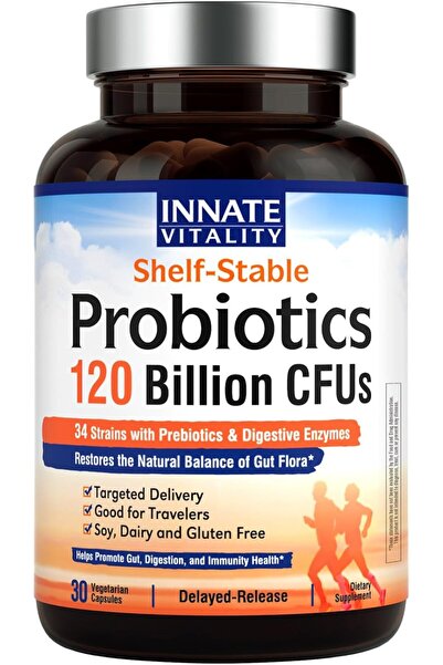 Innate Vitality Probiotics 120B CFU, 34 Strains, Prebiotics & Digestive Enzymes - 30 Vegan