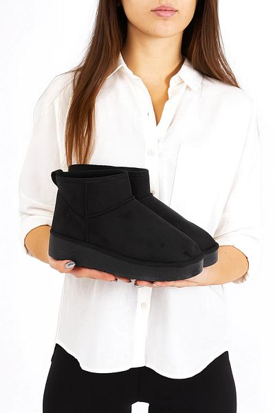 FootFrenzy Women's Suede Fur Inside Thick Sole Ankle Short Women's Boots&Bootie Black