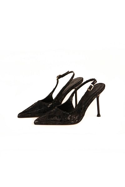 Letafia Dalida Patent Leather Lace Detailed Heeled Shoes