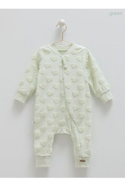 Caramell İncibaby 100% Cotton Premium Heart Detailed Zippered Baby Girl Jumpsuit