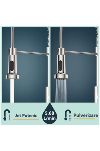 TrioStore Baterie Premium pentru Chiuveta Bucatarie, Duza Extractabila cu Furtun de 60 cm