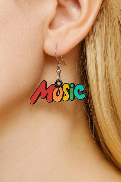 Fildişi Aksesuar Music Lettering Shaped Enamel Women's Earrings Double Pieces Handmade Earrings