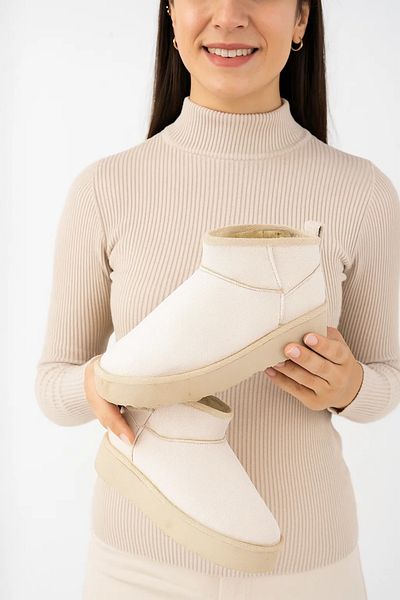 FootFrenzy Women's Suede Fur Lined Thick Sole Ankle Short Women's Boots&Bootie Beige
