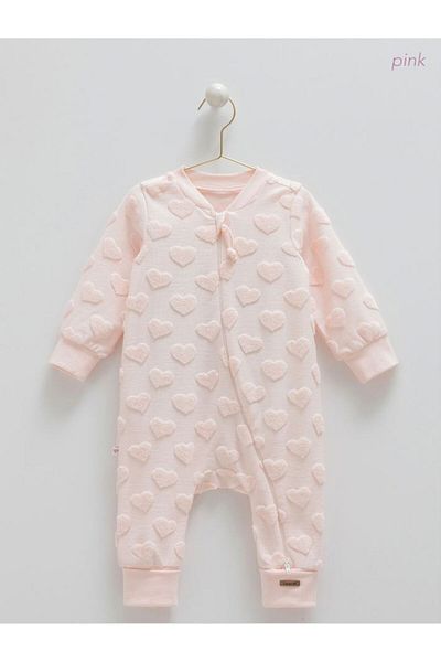 Caramell İncibaby 100% Cotton Premium Heart Detailed Zippered Baby Girl Jumpsuit