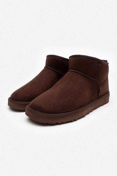 FootFrenzy Women's Suede Fur Lined Low Sole Ankle Short Women's Boots&Bootie Bitter Brown