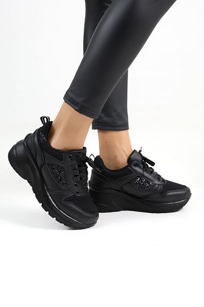 Encool Black Women's Casual Sneaker Shoes Sport High Sole with Sequin Detail Color Options