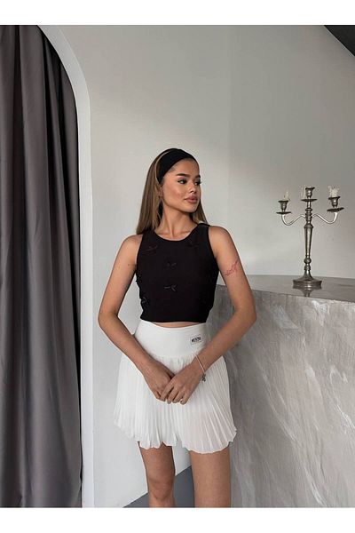S&A Collectionn Bluză crop pentru femei, cu curea cu fundă